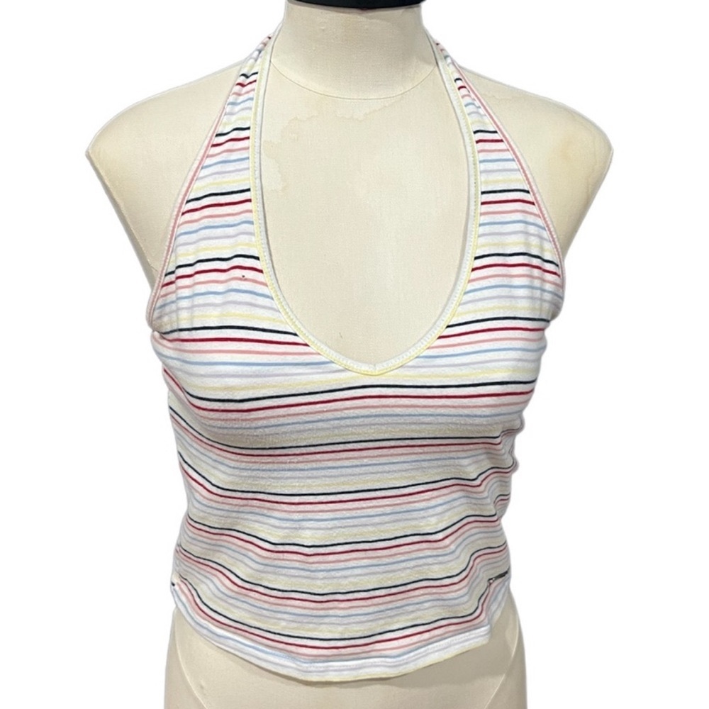 Hollister size S Striped Halter Neck sleeveless built in bra stretch Crop Top